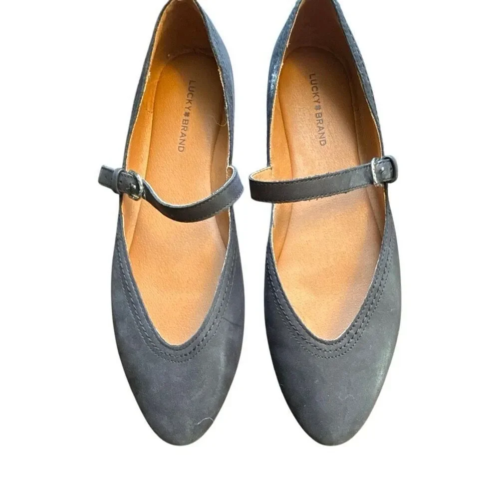 Lucky Brand Women's Black Leather Cyrena Mary Jane Flats Shoes Size 9